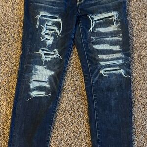American Eagle Outfitters Dark Blue Distressed Skinny Jeans